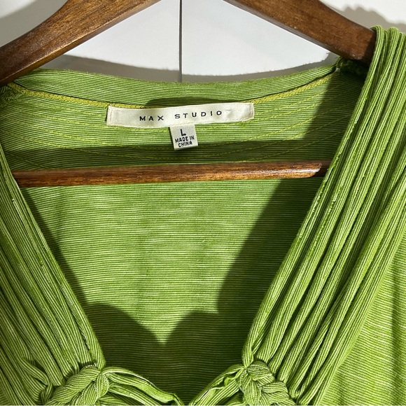 Max Studio Green Boho Chic Summer Sleeveless Ribbed Design @ Neck Waist Dress LG - Picture 4 of 16